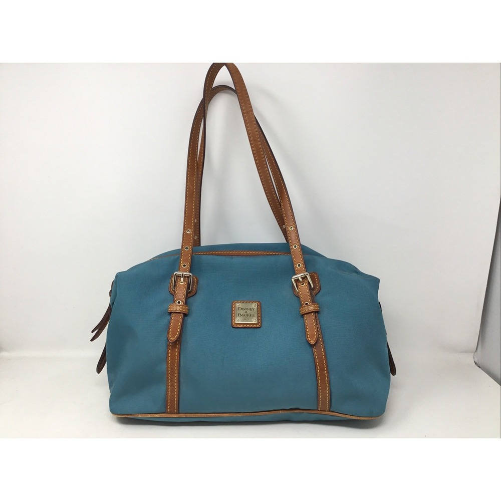 Dooney & Bourke Teal Leather Canvas Purse Satchel Bag See Pictures For Damages